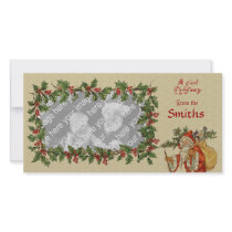 Vintage Victorian Holly & Santa Template Photo Greeting Card