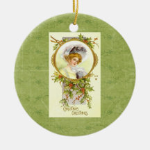Vintage Victorian Lady Christmas Greetings Christmas Tree Ornaments