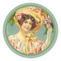 Vintage Victorian Lady Easter Bonnet Round Sticker