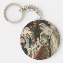 Vintage Victorian Newlywed Bride Tossing Bouquet Keychain
