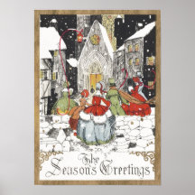 Vintage Victorian People, Christmas Eve at Church Poster
