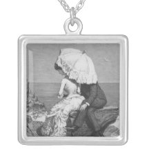 Vintage Victorian Romantic Couple by Beach Personalized Necklace