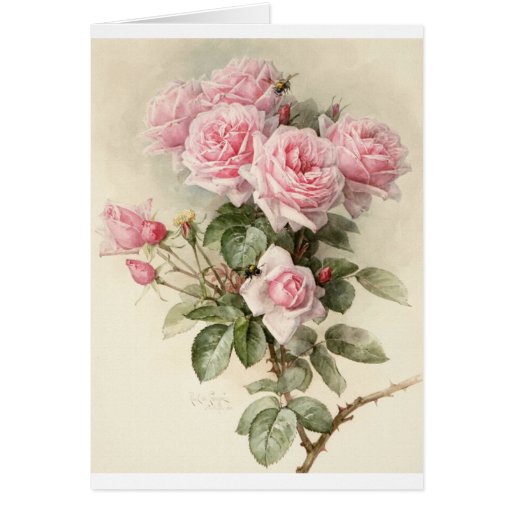 Vintage Victorian Romantic Roses Greeting Card