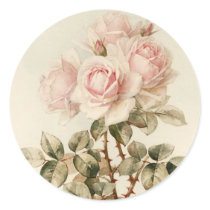Vintage Victorian Romantic Roses Round Stickers