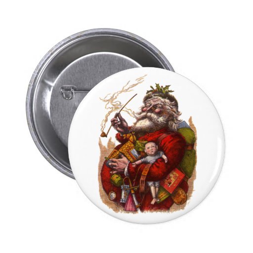 Vintage Victorian Santa Claus Smoking a Pipe Buttons