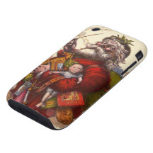 Vintage Victorian Santa Claus Smoking a Pipe iPhone 3 Tough Cover