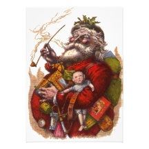 Vintage Victorian Santa Claus Smoking a Pipe Announcement