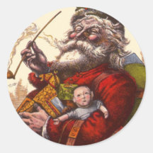 Vintage Victorian Santa Claus Smoking a Pipe Sticker