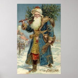Vintage Victorian Santa Claus with Christmas Tree print