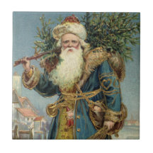 Vintage Victorian Santa Claus with Christmas Tree Ceramic Tiles