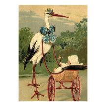 Vintage Victorian Stork and Baby Carriage Personalized Invite