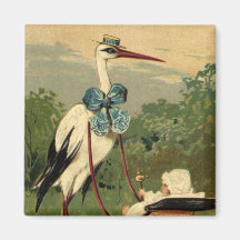 Vintage Victorian Stork and Baby Carriage Refrigerator Magnets