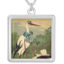 Vintage Victorian Stork and Baby Carriage Necklaces