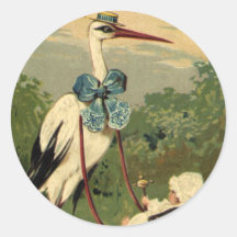 Vintage Victorian Stork and Baby Carriage Stickers