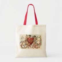 Vintage Victorian Valentine Cupids Angels Heart Tote Bags
