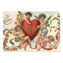 Vintage Victorian Valentine Cupids Angels Heart Custom Announcement