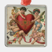 Vintage Victorian Valentine Cupids Angels Heart Ornaments