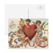 Vintage Victorian Valentine Cupids with a Heart Post Cards