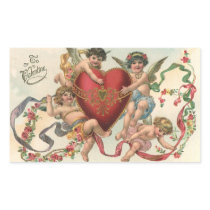 Vintage Victorian Valentine Cupids with a Heart Rectangular Stickers