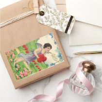 Vintage Victorian Valentines Cupid Holding a Heart Rectangular Stickers