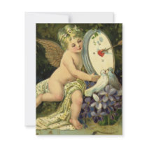 Vintage Victorian Valentine's Cupid w Love Birds Announcements