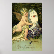 Vintage Victorian Valentine's Cupid w Love Birds Poster
