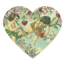 Vintage Victorian Valentine's Cupids in Heart Tree Heart Sticker