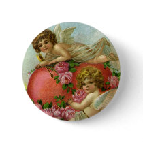 Vintage Victorian Valentines Day Angels with Heart Pinback Buttons