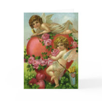 Vintage Victorian Valentines Day Angels with Heart Greeting Card
