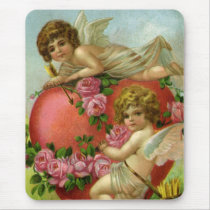 Vintage Victorian Valentines Day Angels with Heart Mouse Pads