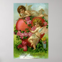 Vintage Victorian Valentines Day Angels with Heart Poster