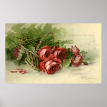Vintage Victorian Valentine's Day Crimson Roses Posters
