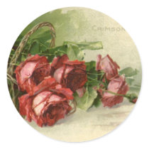 Vintage Victorian Valentine's Day Crimson Roses Round Sticker