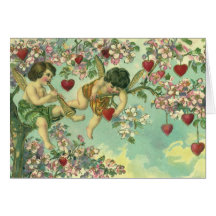 Vintage Victorian Valentines Day Cupids Heart Tree Greeting Card