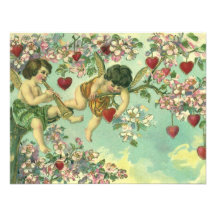 Vintage Victorian Valentines Day Cupids Heart Tree Personalized Announcements