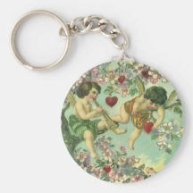 Vintage Victorian Valentines Day Cupids Heart Tree Keychains