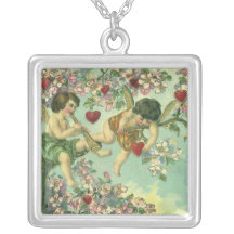 Vintage Victorian Valentines Day Cupids Heart Tree Custom Necklace