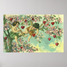 Vintage Victorian Valentines Day Cupids Heart Tree Poster
