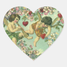 Vintage Victorian Valentines Day Cupids Heart Tree Heart Sticker