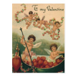 Vintage Victorian Valentine's Day Cupids in a Boat Postcards