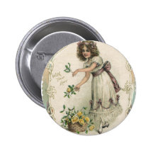 Vintage Victorian Valentine's Day Girl with Roses Pinback Button