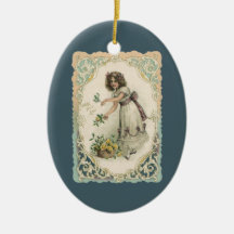 Vintage Victorian Valentine's Day Girl with Roses Ornaments