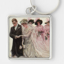 Vintage Victorian Wedding Ceremony, Bride Groom Key Chain