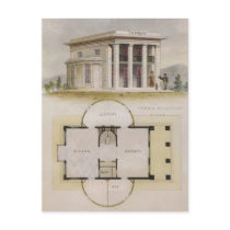 Vintage Villa with Greek Pilasters and Floor Plan Post Cards