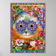 Vintage Wain Funky Flower Cat Poster Print