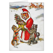 Vintage Wain Santa Claws Cat Kitten Christmas Card