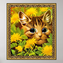 Vintage Wain Tabby Cat Amongst The Flowers Poster