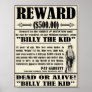Vintage Wanted Poster Billy the Kid