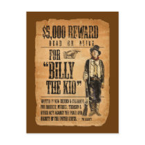 Vintage Wanted / Reward Poster for Billy the Kid Postcards