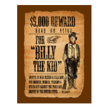 Vintage Wanted / Reward Poster for Billy the Kid Postcards